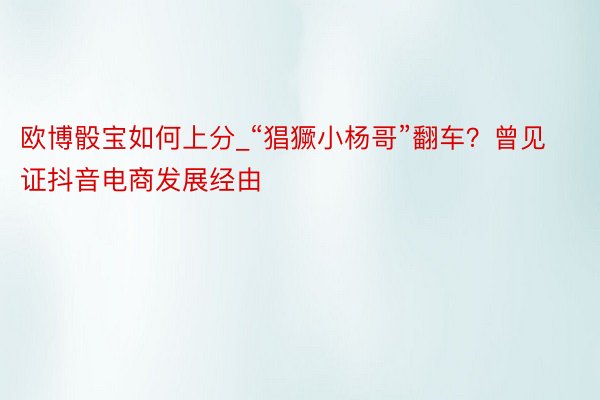 欧博骰宝如何上分_“猖獗小杨哥”翻车？曾见证抖音电商发展经由