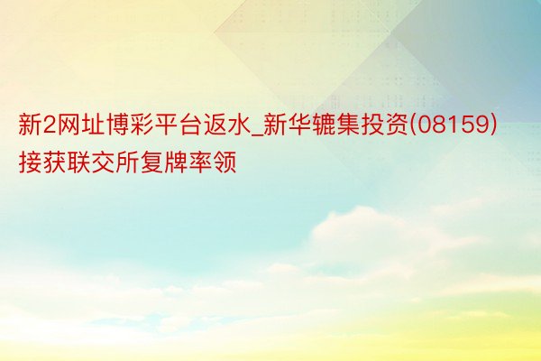 新2网址博彩平台返水_新华辘集投资(08159)接获联交所复牌率领