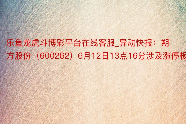 乐鱼龙虎斗博彩平台在线客服_异动快报：朔方股份（600262）6月12日13点16分涉及涨停板