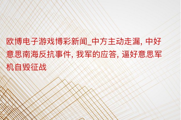 欧博电子游戏博彩新闻_中方主动走漏， 中好意思南海反抗事件， 我军的应答， 逼好意思军机自毁征战